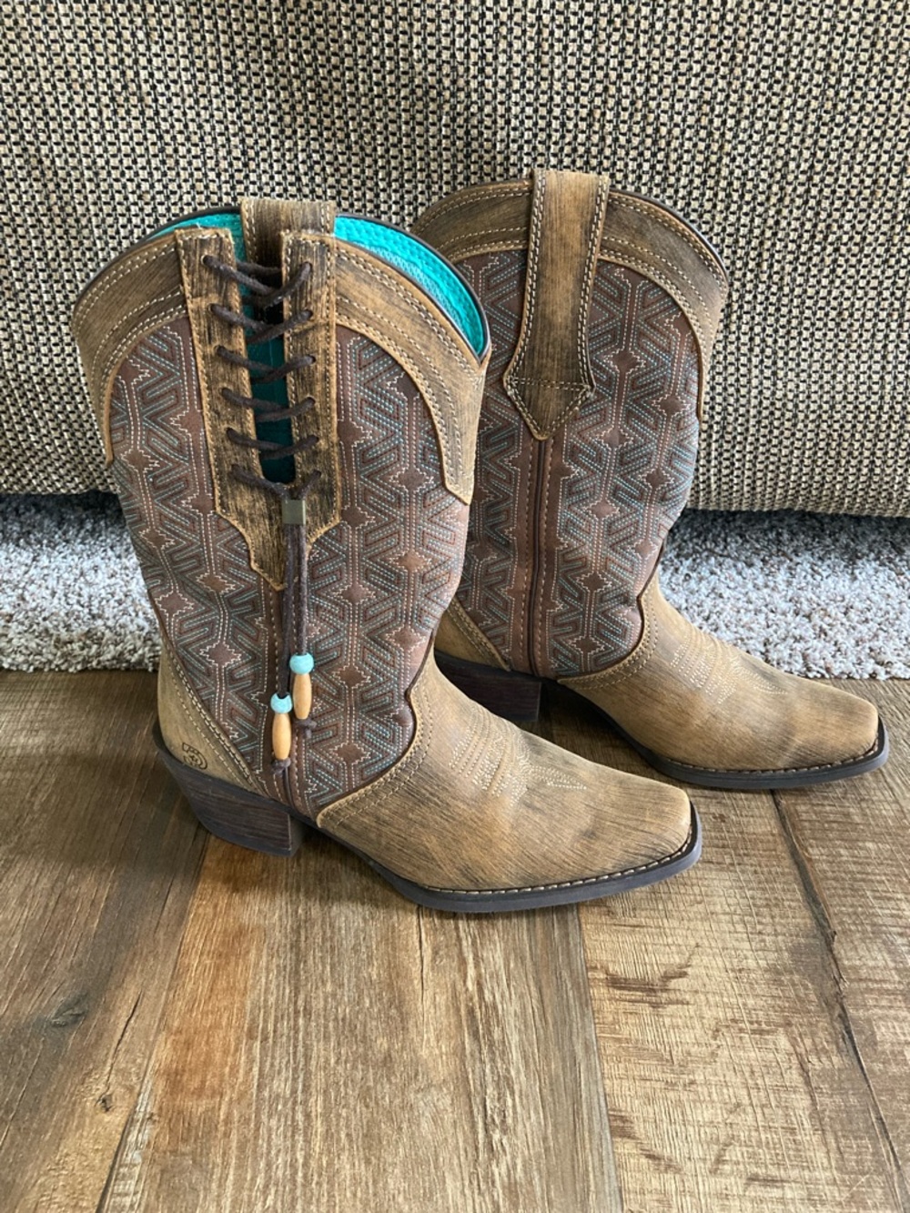 Durango Brown Cowgirl Boots with Turquoise Interior